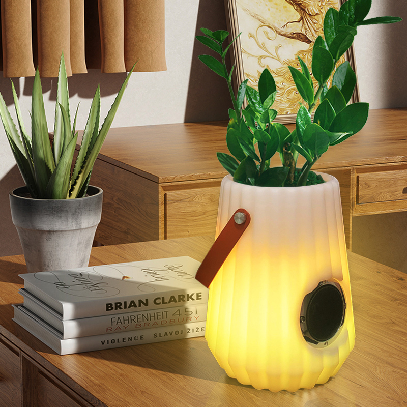 LED -upplyst blomkruka inomhus/outdoor kreativ smart bordslampa för vardagsrum, sovrum, trädgårdsdekoration, dimbara ishink LED -lampor med Bluetooth -högtalare