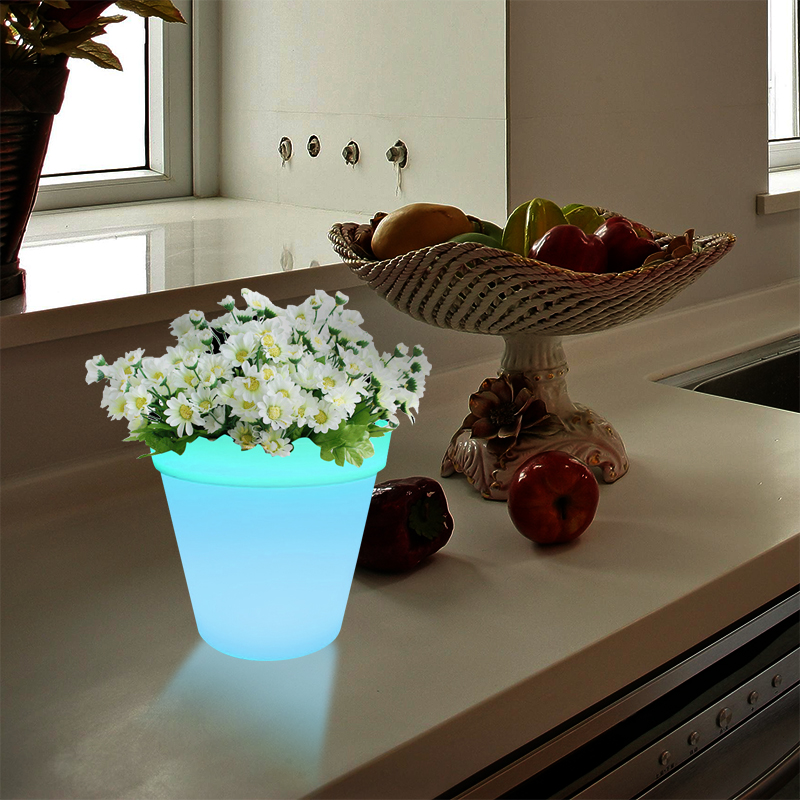 RGB Färgbyte LED -växtpottbordslampan Touch Control, Modern Simple PE Plastic Flower Pot LED -lampor med massivt träbas för vardagsrum/bedroom/OFFICE